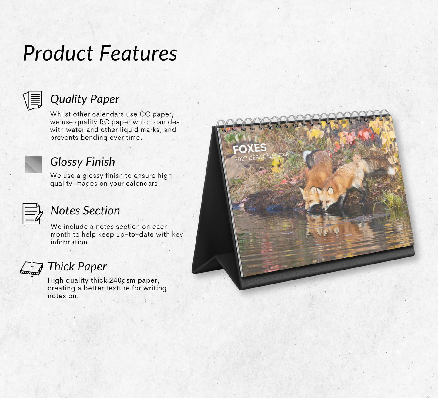Fox Desk Calendar 2027-2028