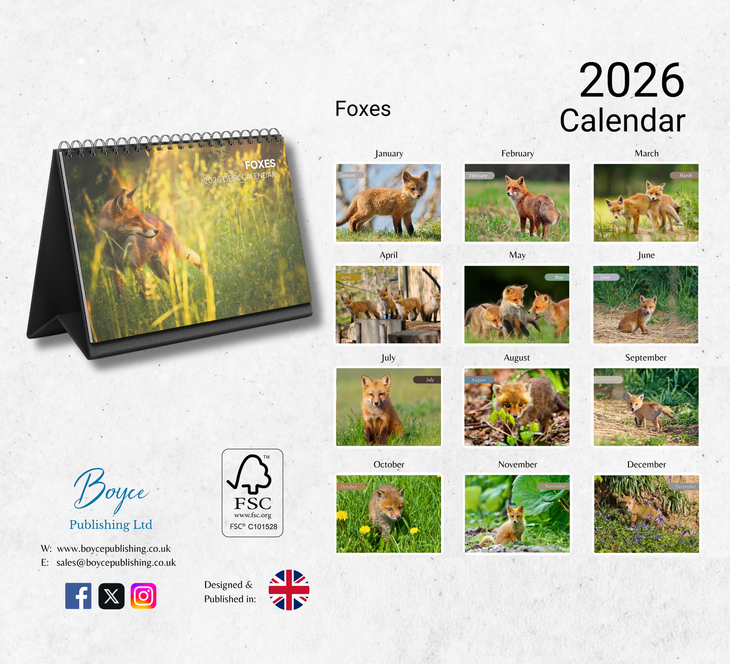 Foxes Desk Calendar 2026-2027