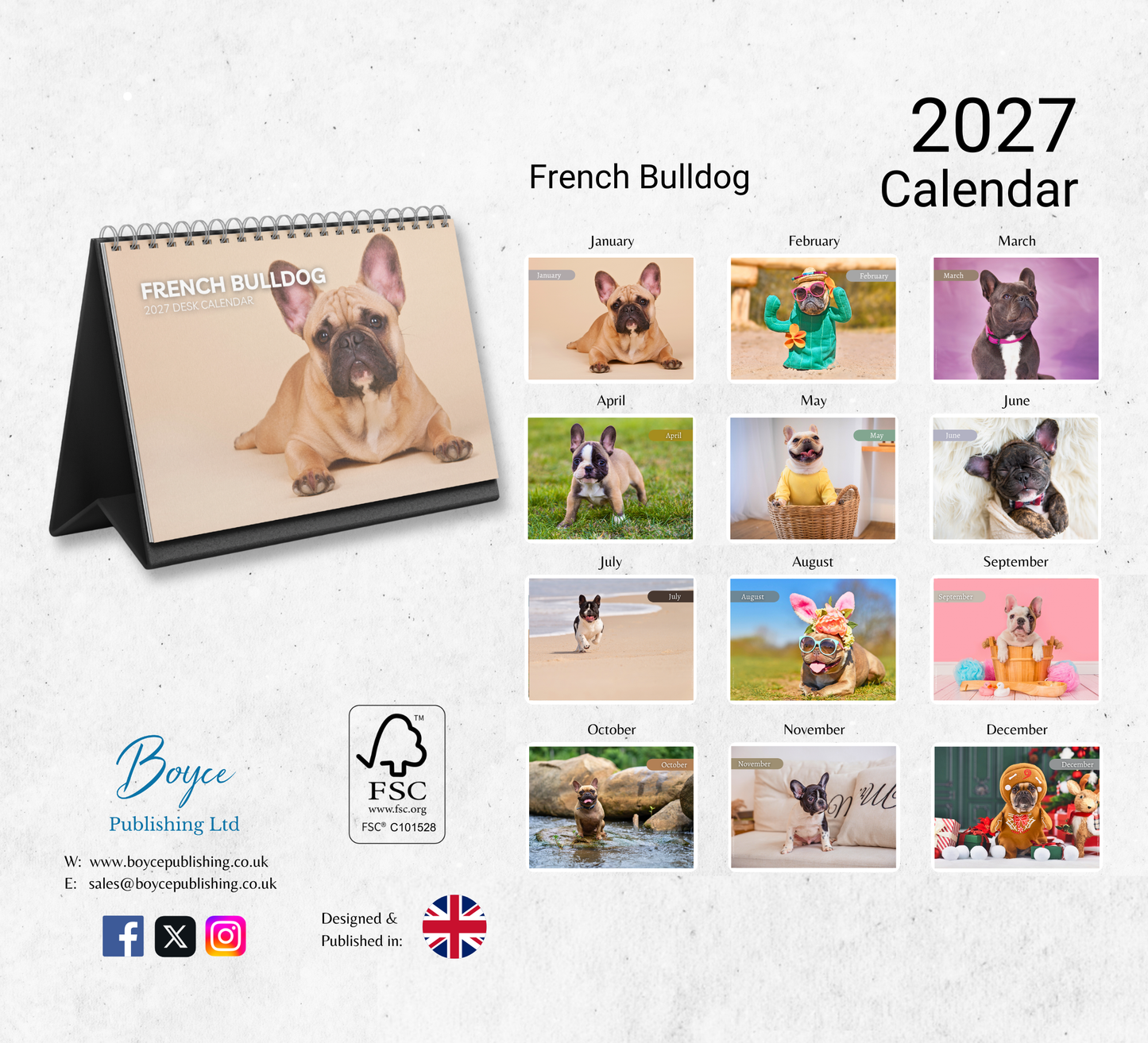 French Bulldog Desk Calendar 2027-2028