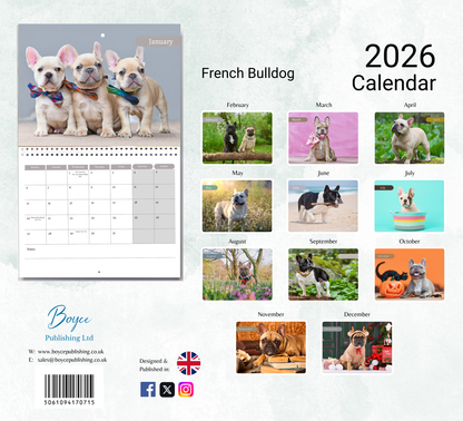 French Bulldog Calendar 2026