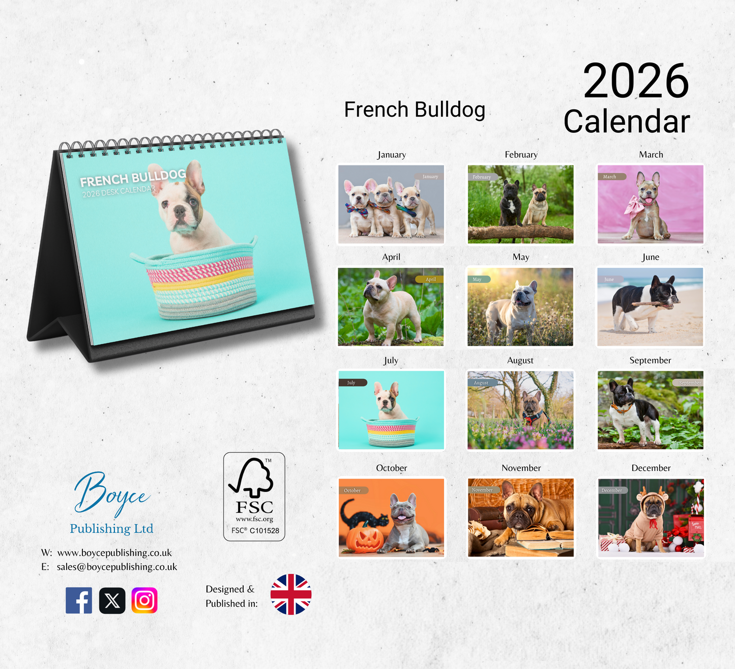 French Bulldog Desk Calendar 2026-2027