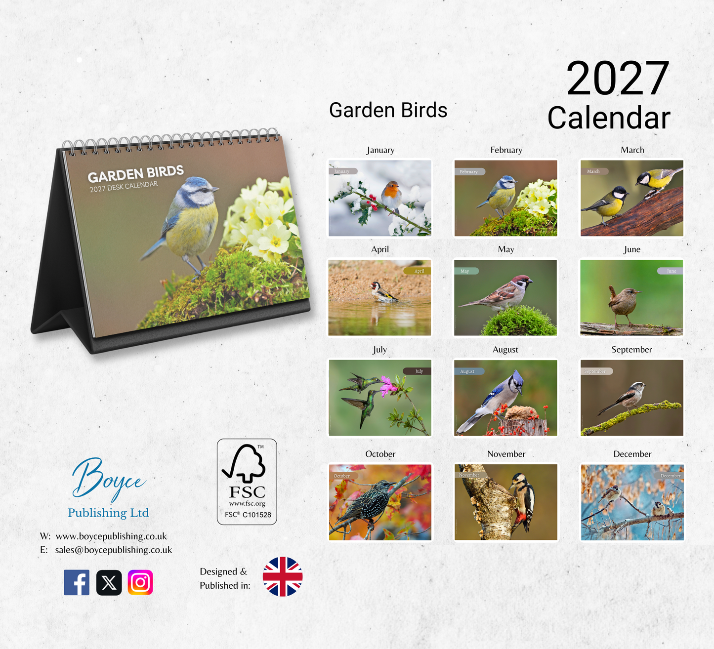 Garden Birds Desk Calendar 2027-2028