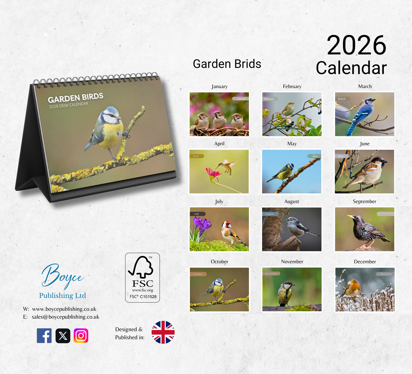 Garden Birds Desk Calendar 2026-2027
