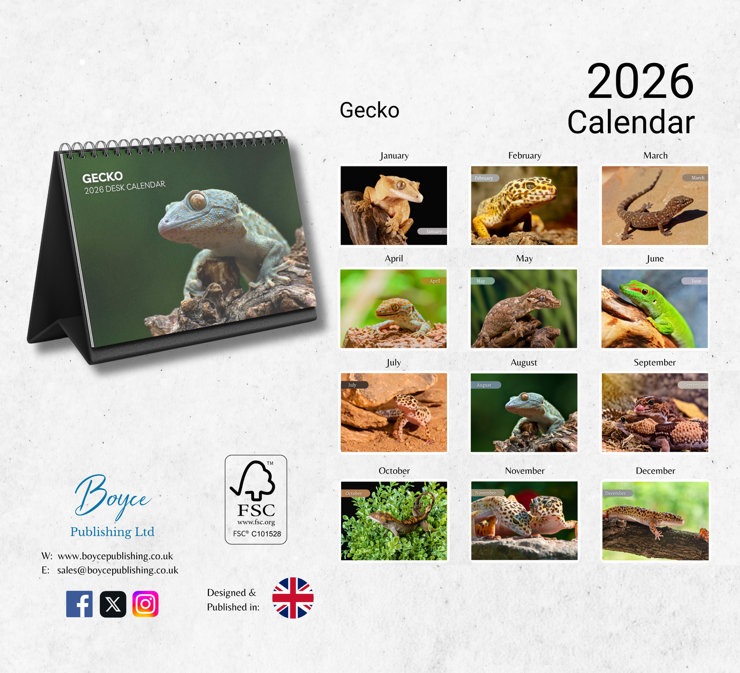 Gecko Desk Calendar 2026-2027