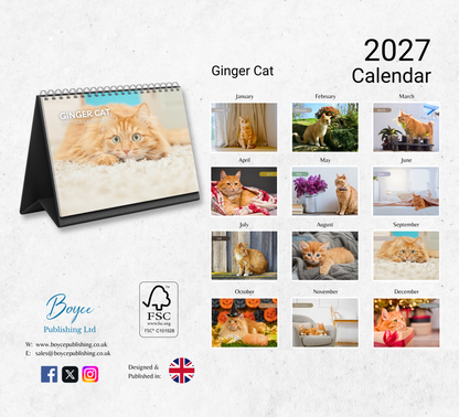 Ginger Cat Desk Calendar 2027-2028