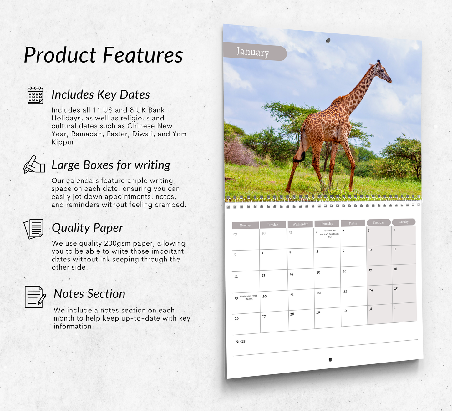 Giraffe Calendar 2026