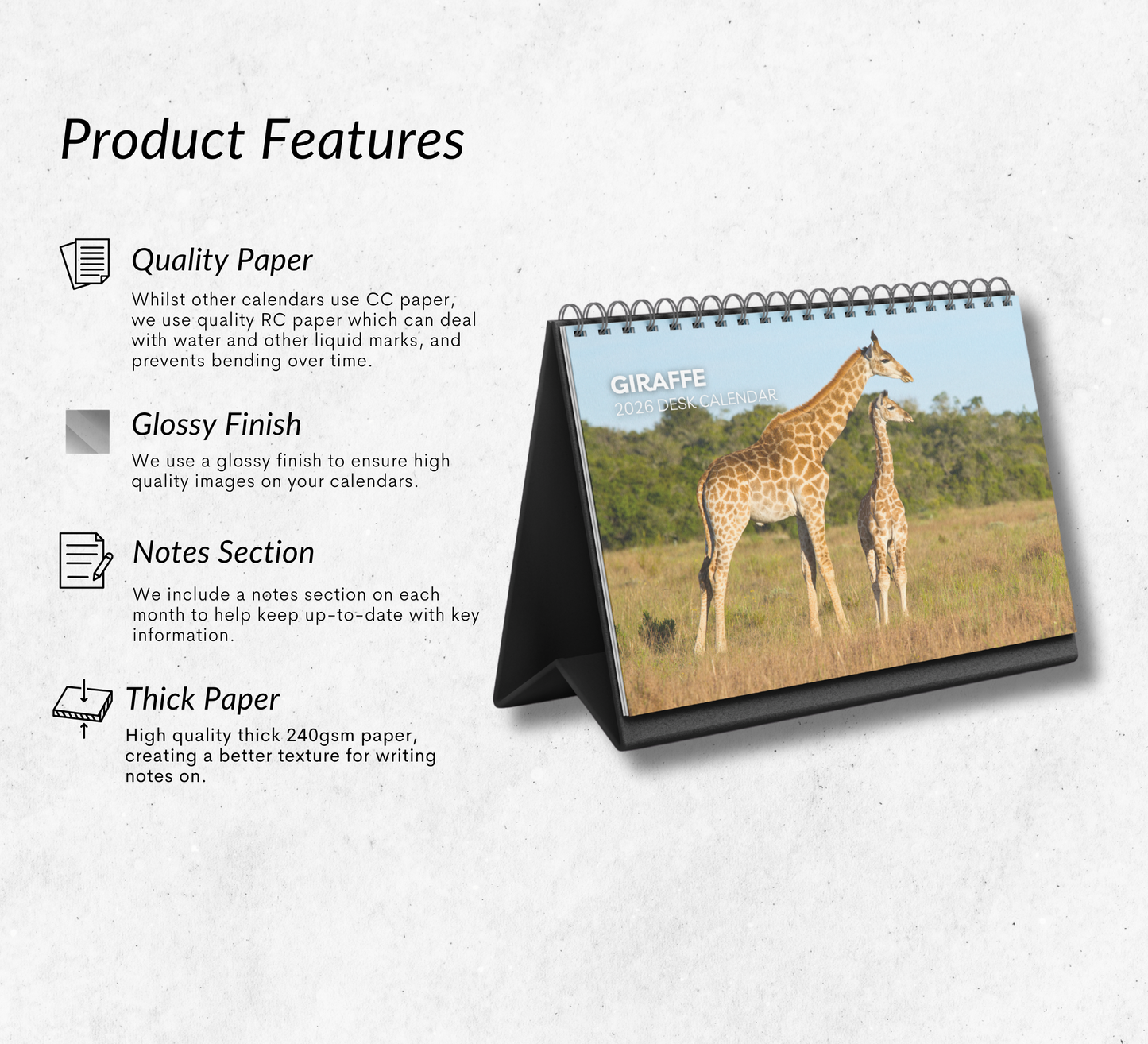 Giraffe Desk Calendar 2026-2027