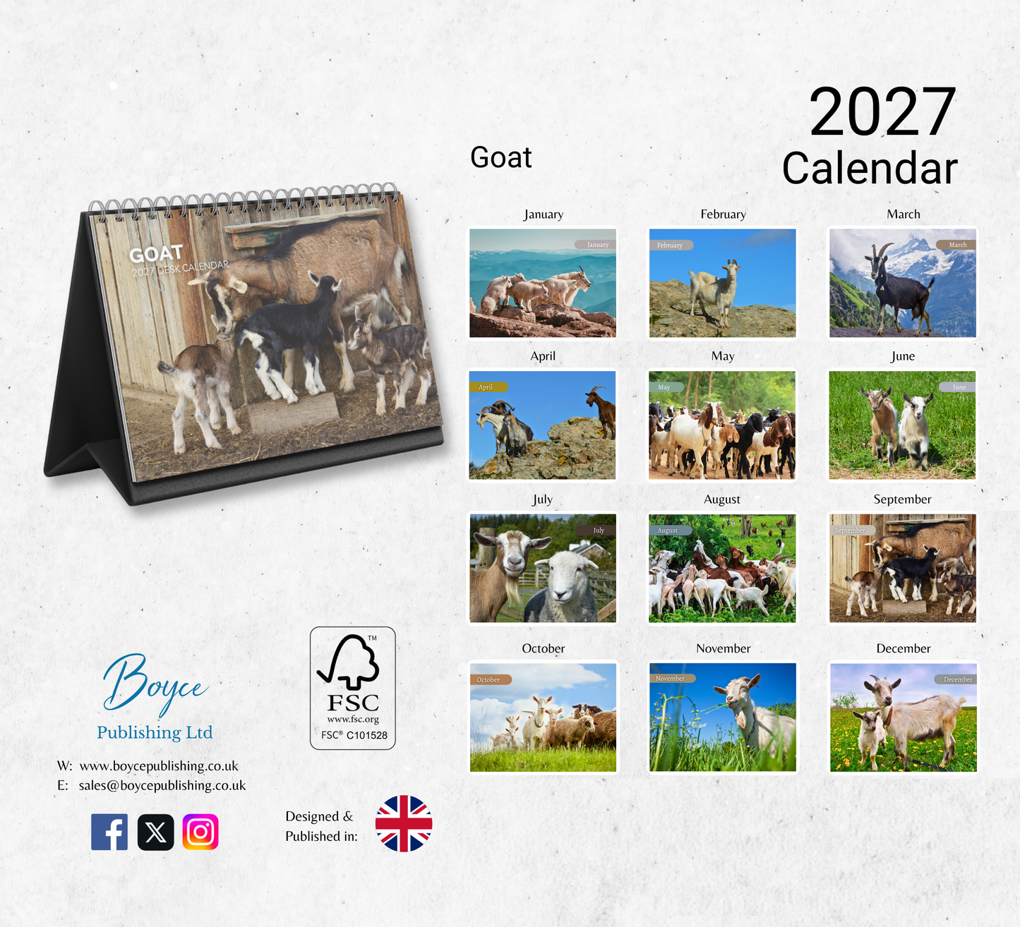 Goat Desk Calendar 2027-2028