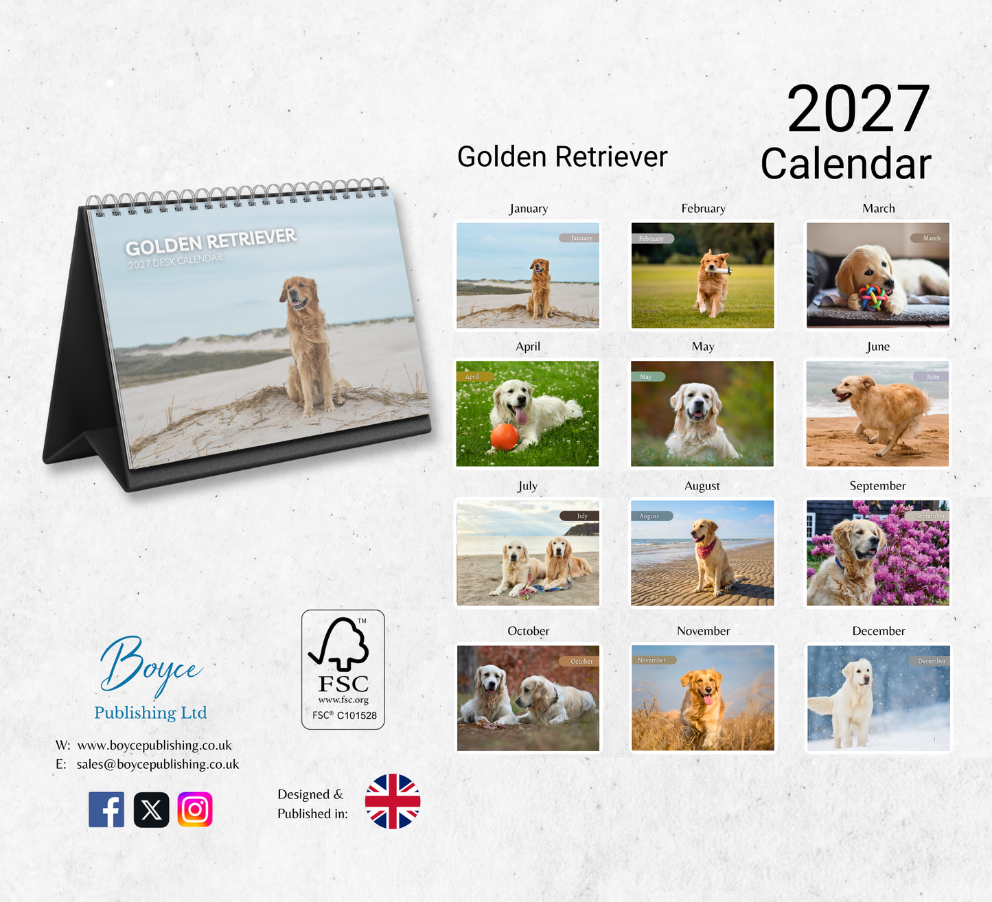 Golden Retriever Desk Calendar 2027-2028