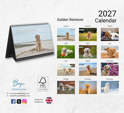 Golden Retriever Desk Calendar 2027-2028