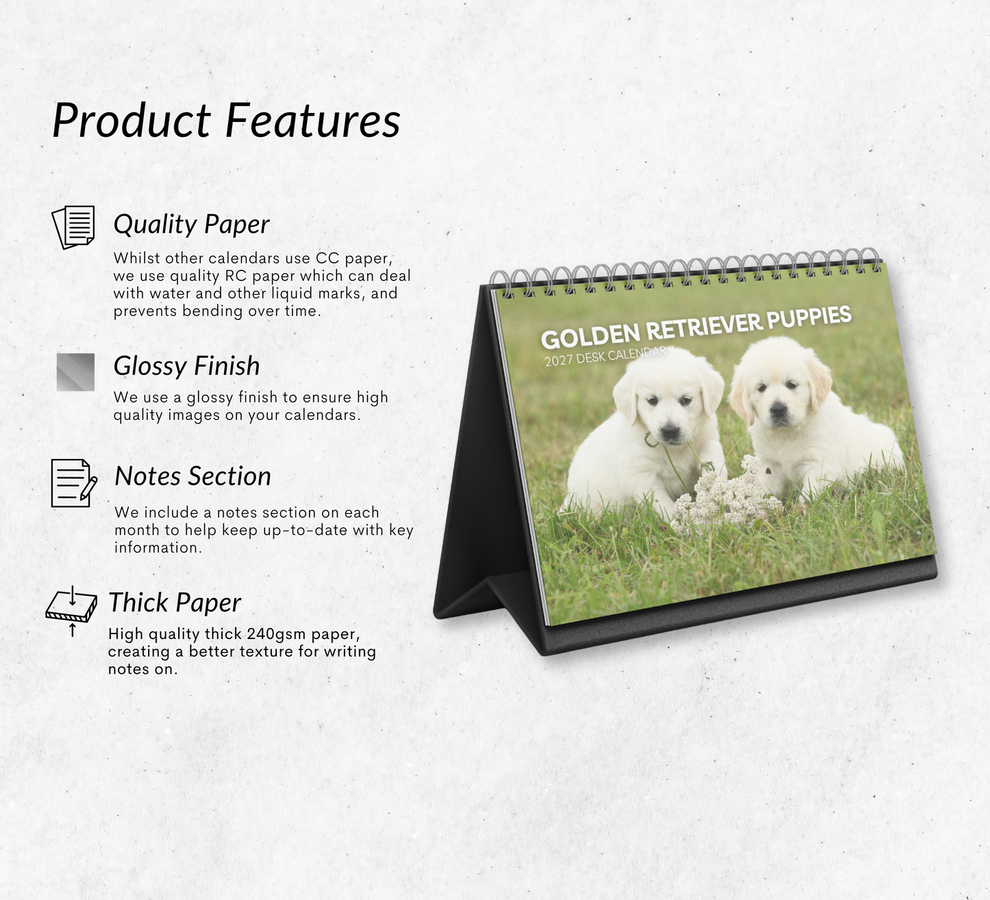 Golden Retriever Puppies Desk Calendar 2027-2028