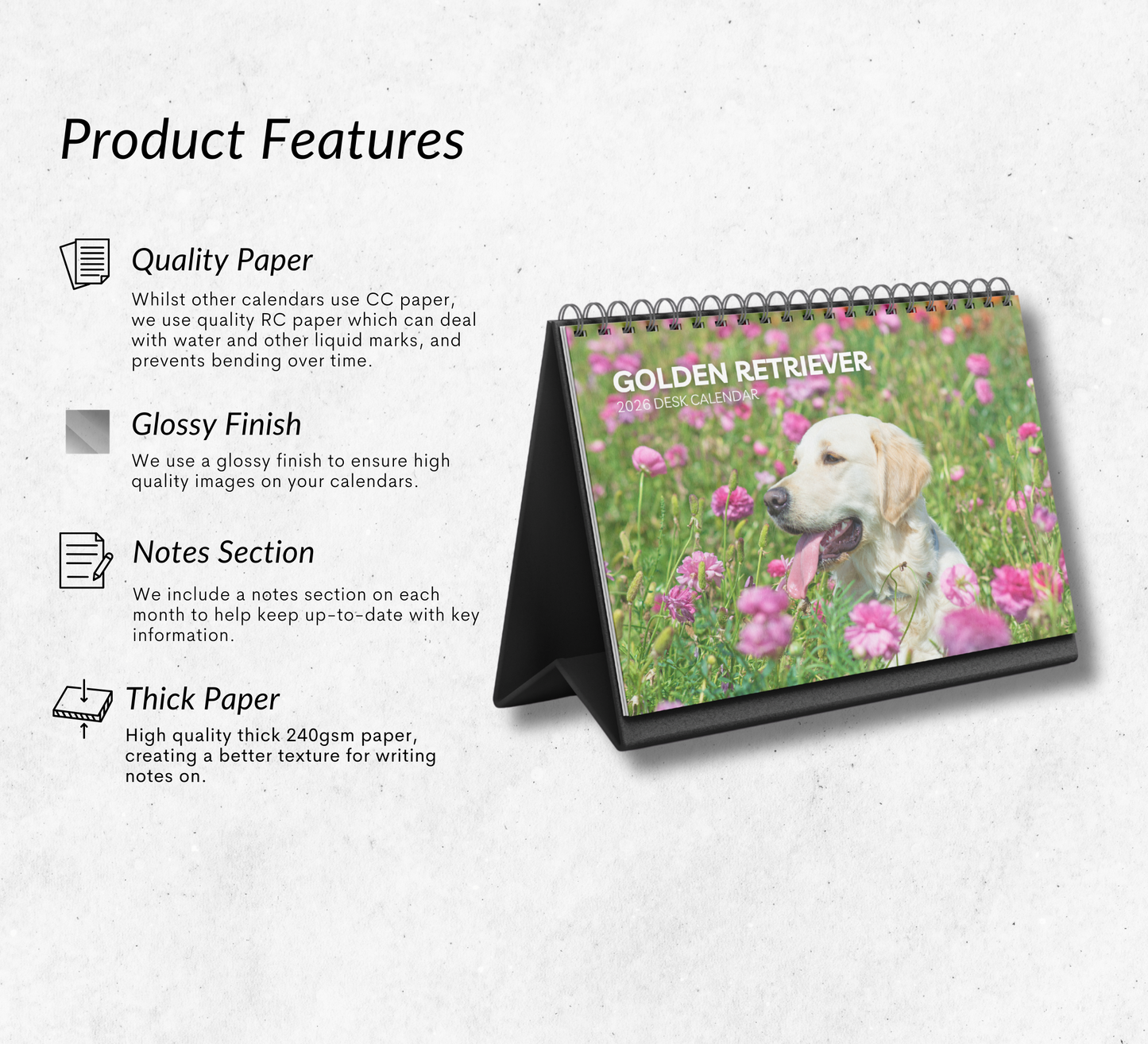 Golden Retriever Desk Calendar 2026-2027