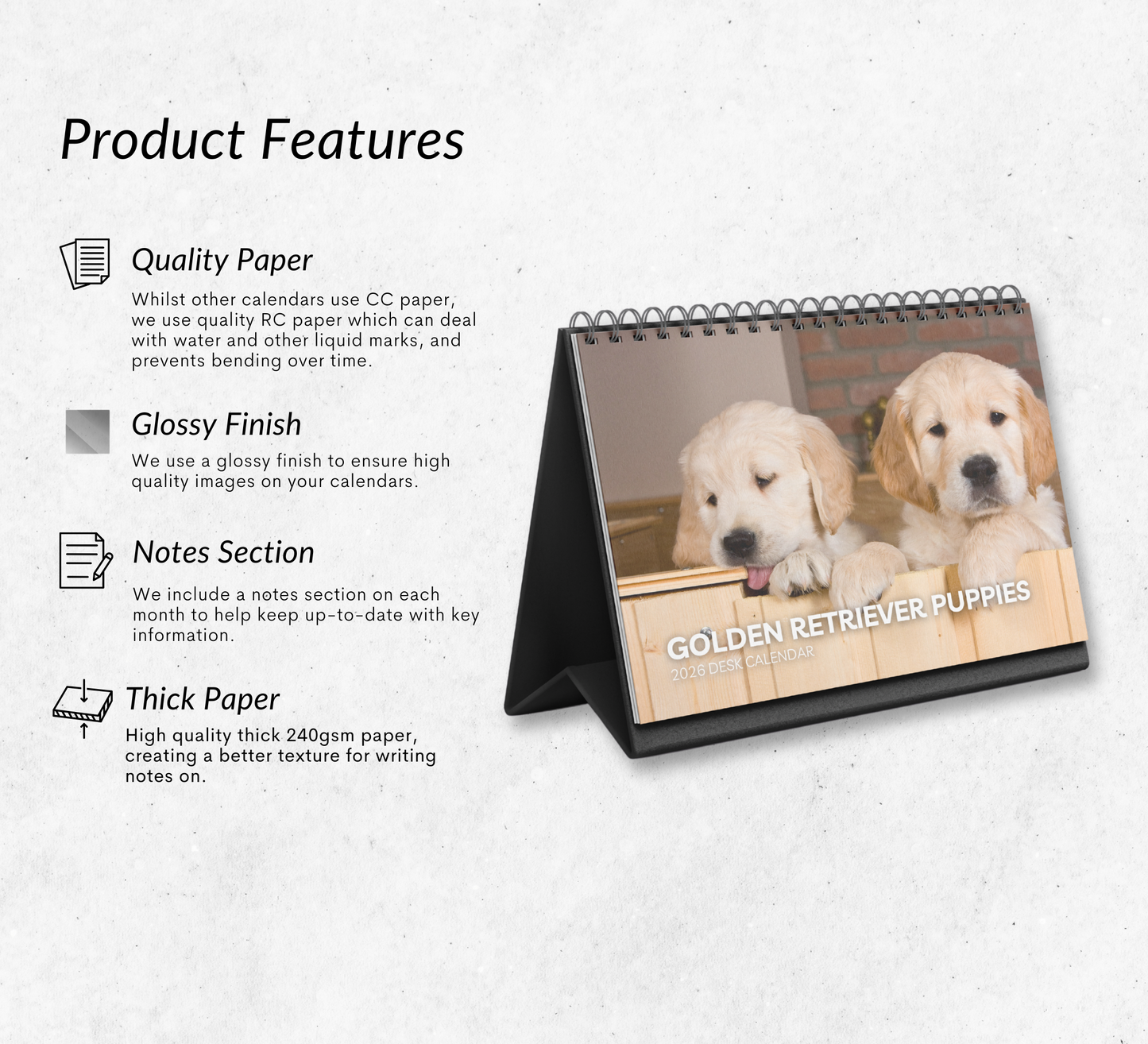 Golden Retriever Puppies Desk Calendar 2026-2027