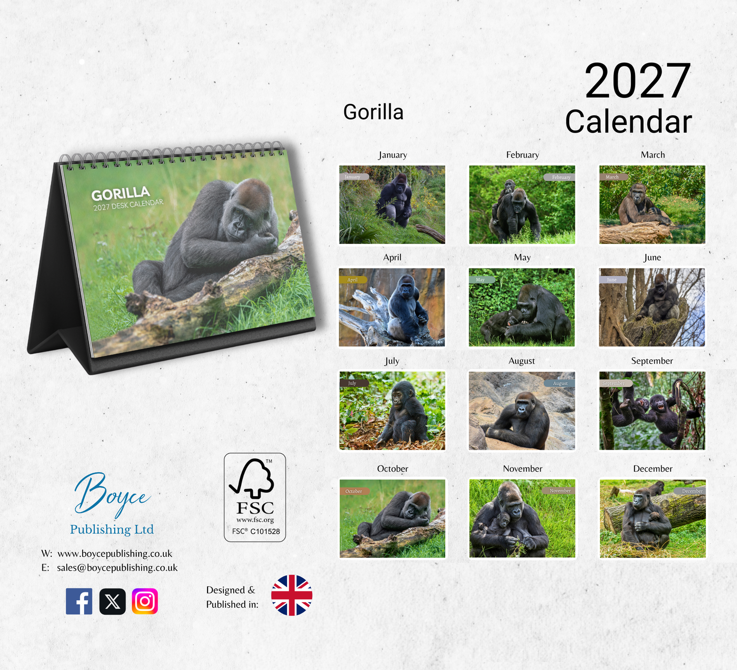 Gorilla Desk Calendar 2027-2028