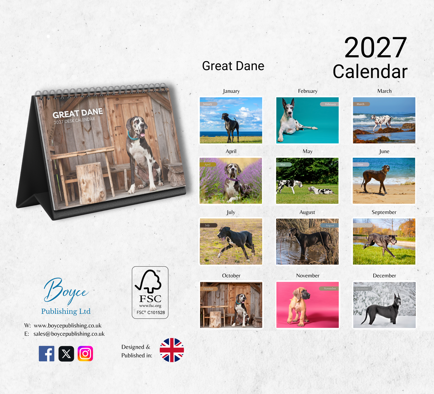 Great Dane Desk Calendar 2027-2028