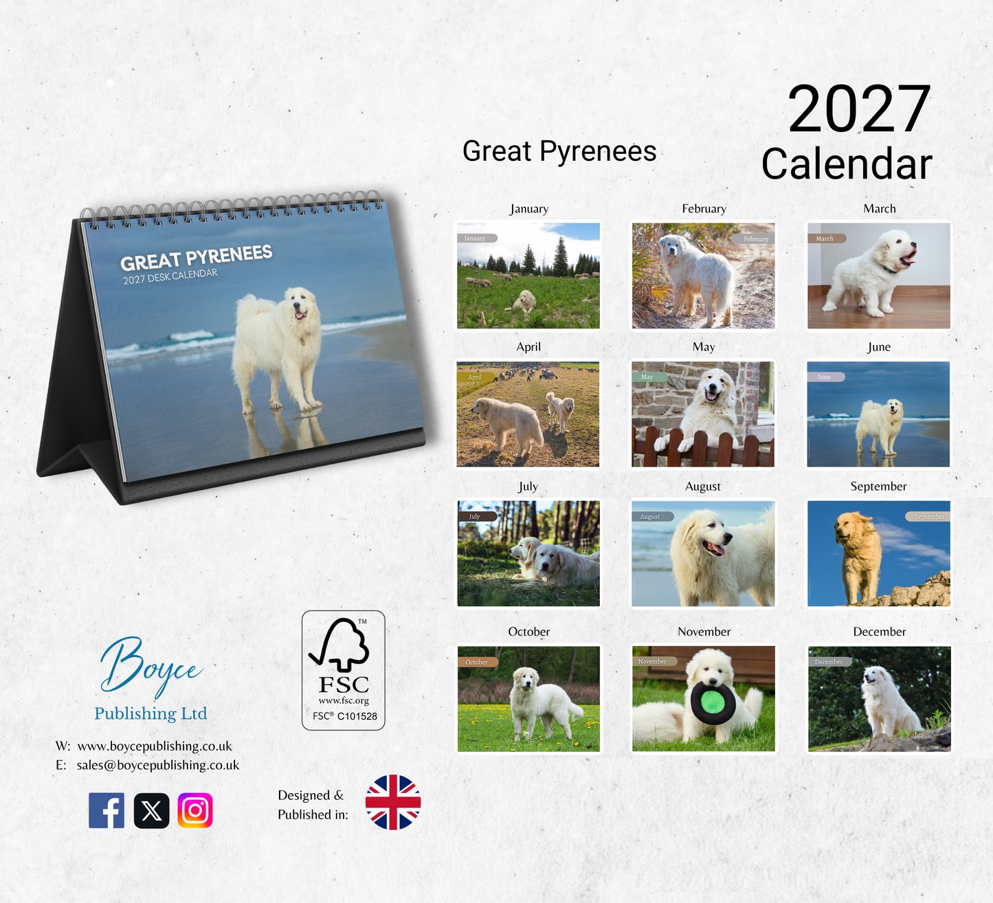 Great Pyrenees Desk Calendar 2027-2028