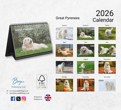 Great Pyrenees Desk Calendar 2026-2027