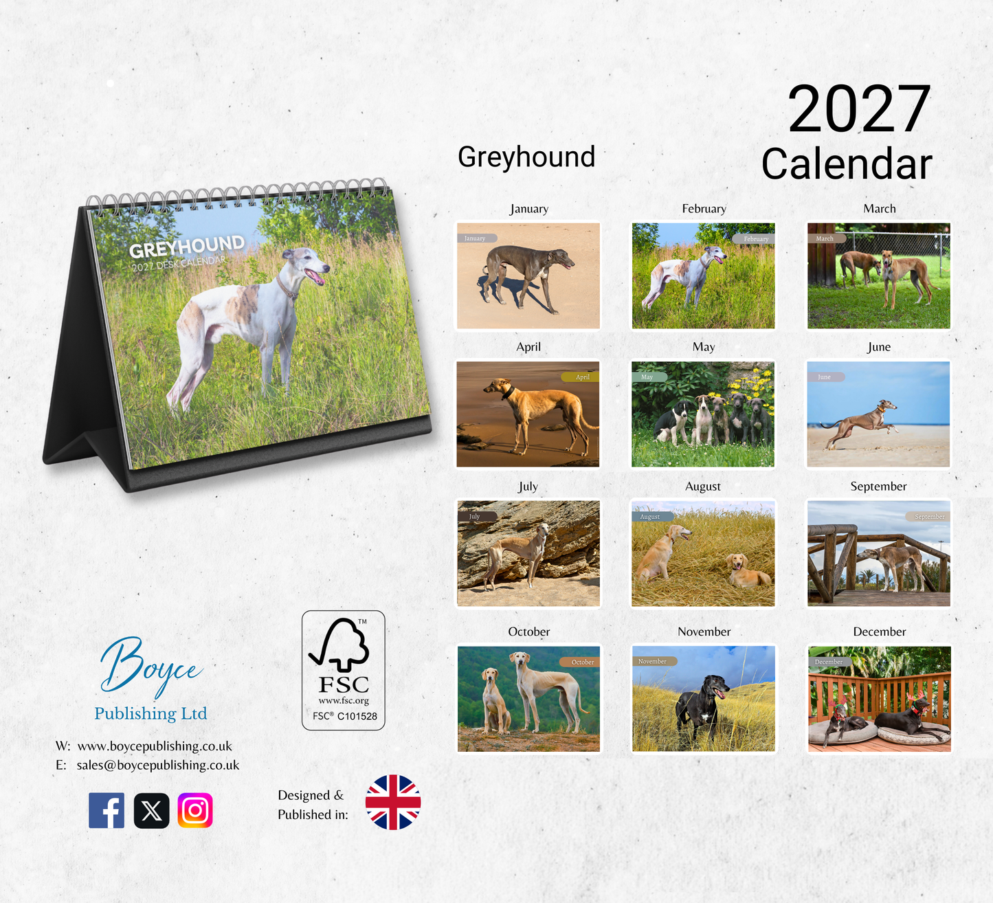 Greyhound Desk Calendar 2027-2028