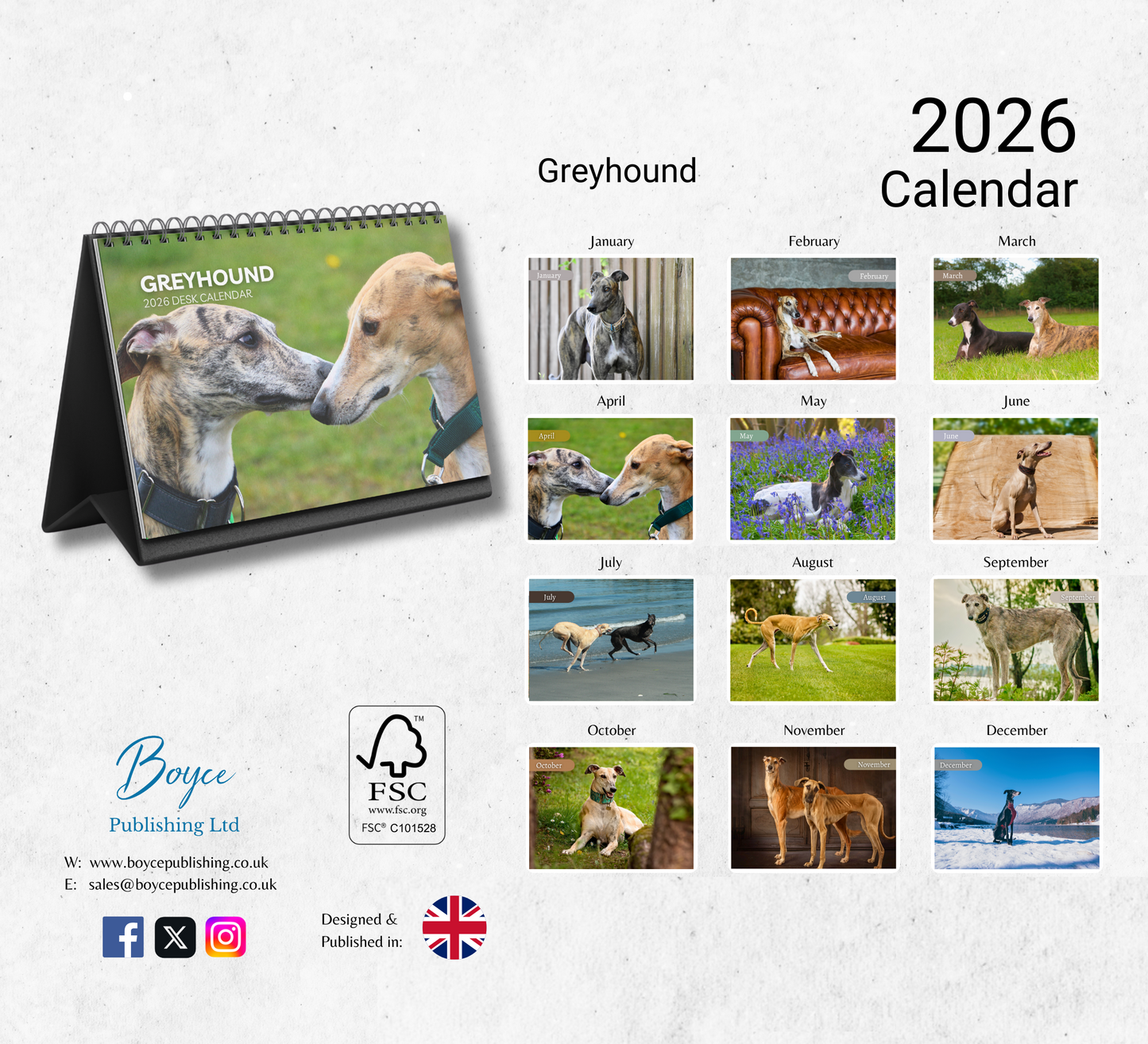 Greyhound Desk Calendar 2026-2027