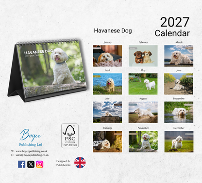 Havanese Dog Desk Calendar 2027-2028