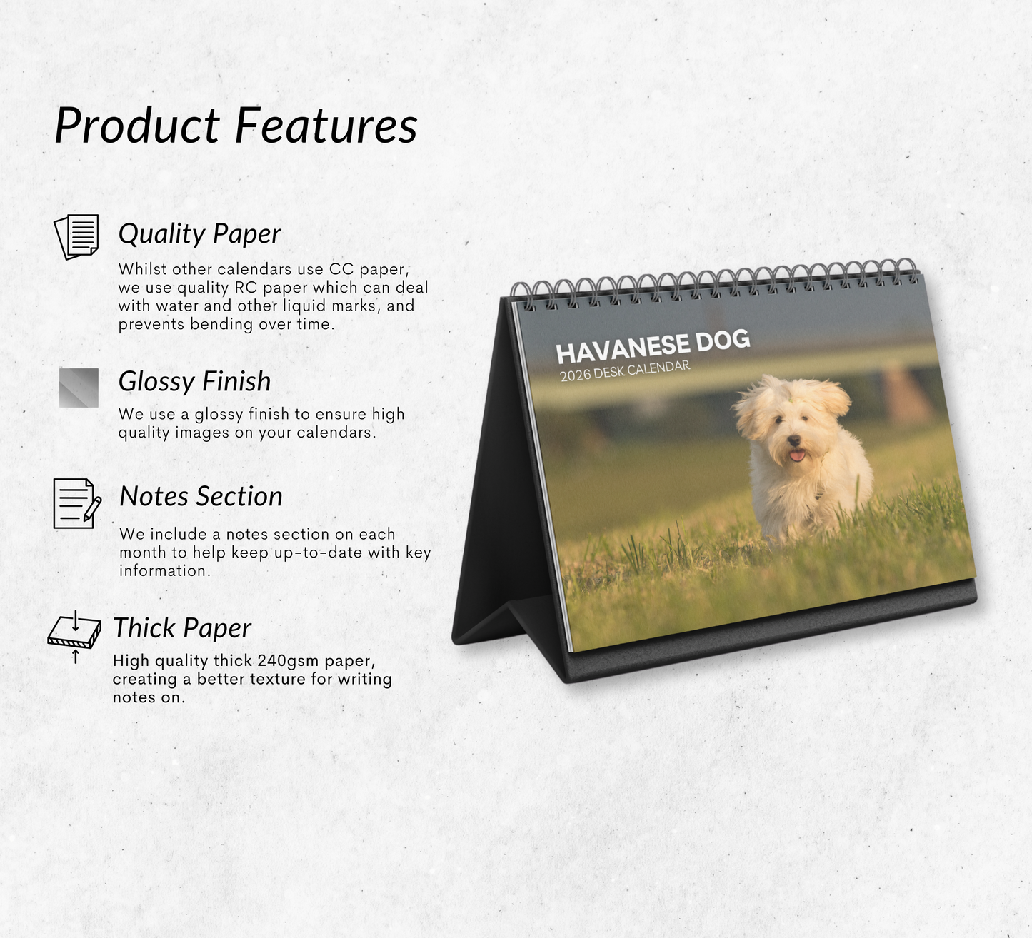 Havanese Dog Desk Calendar 2026-2027