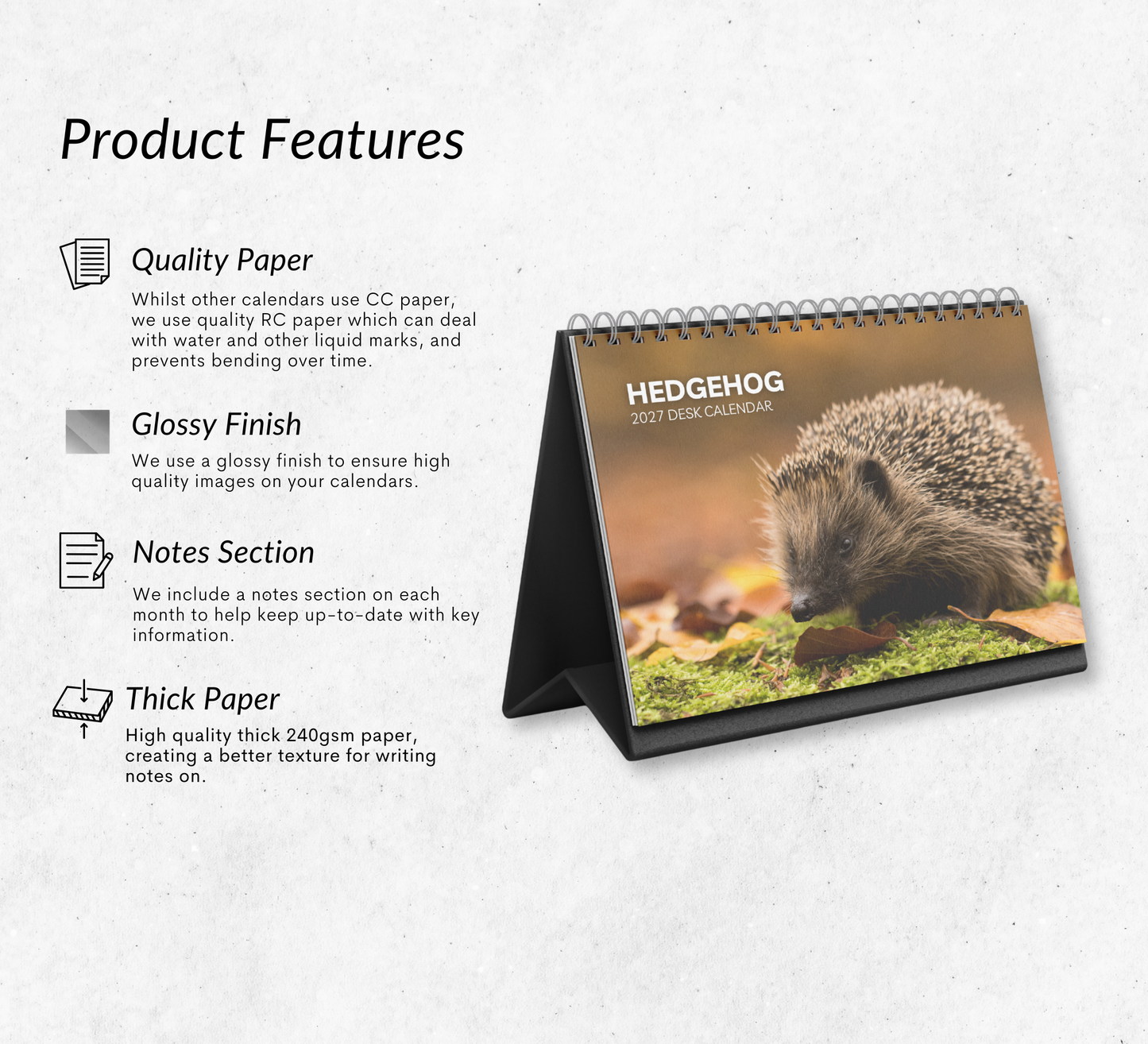 Hedgehog Desk Calendar 2027-2028
