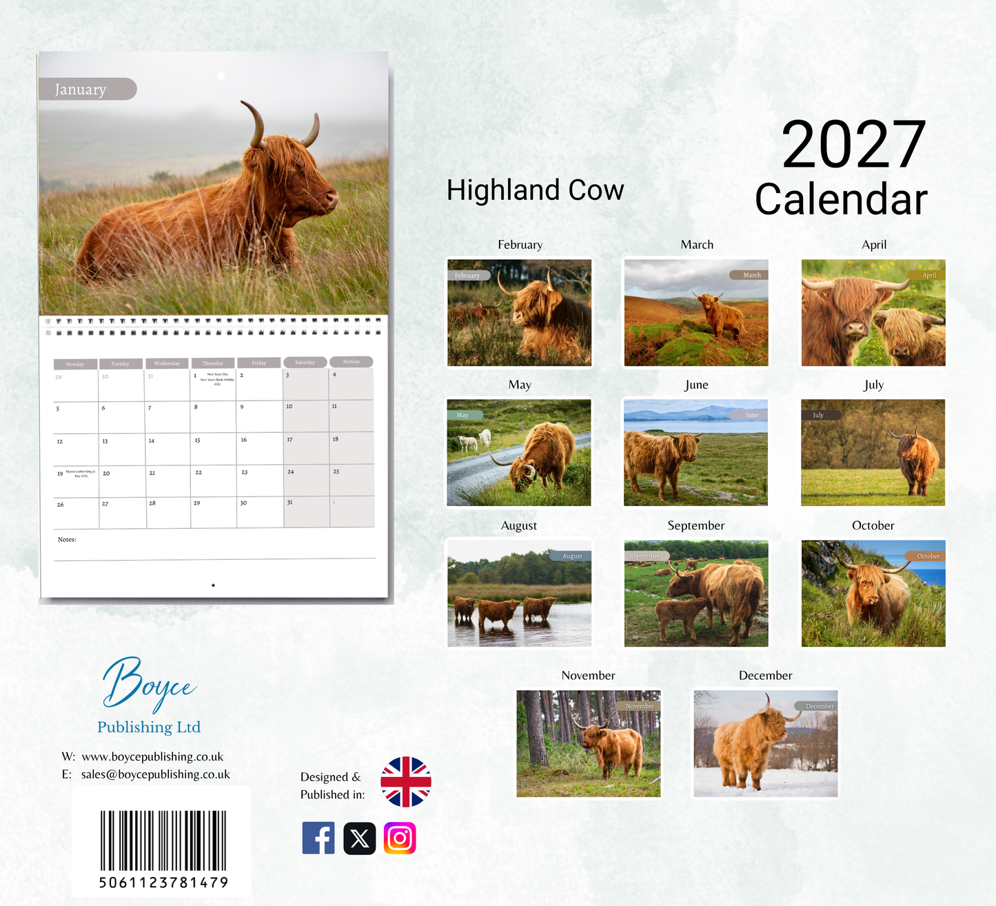 Highland Cow Calendar 2027