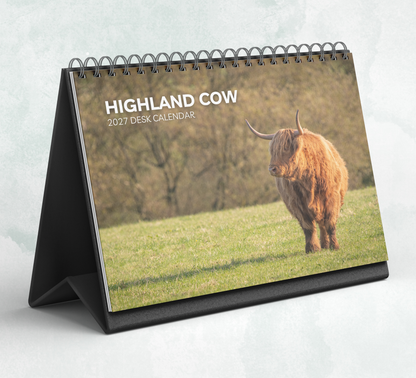 Highland Cow Desk Calendar 2027-2028