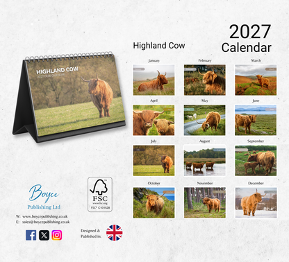 Highland Cow Desk Calendar 2027-2028