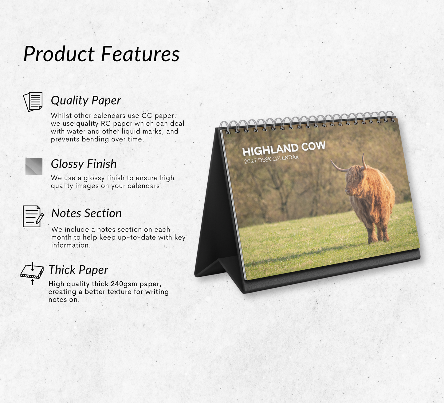 Highland Cow Desk Calendar 2027-2028