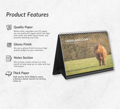 Highland Cow Desk Calendar 2027-2028