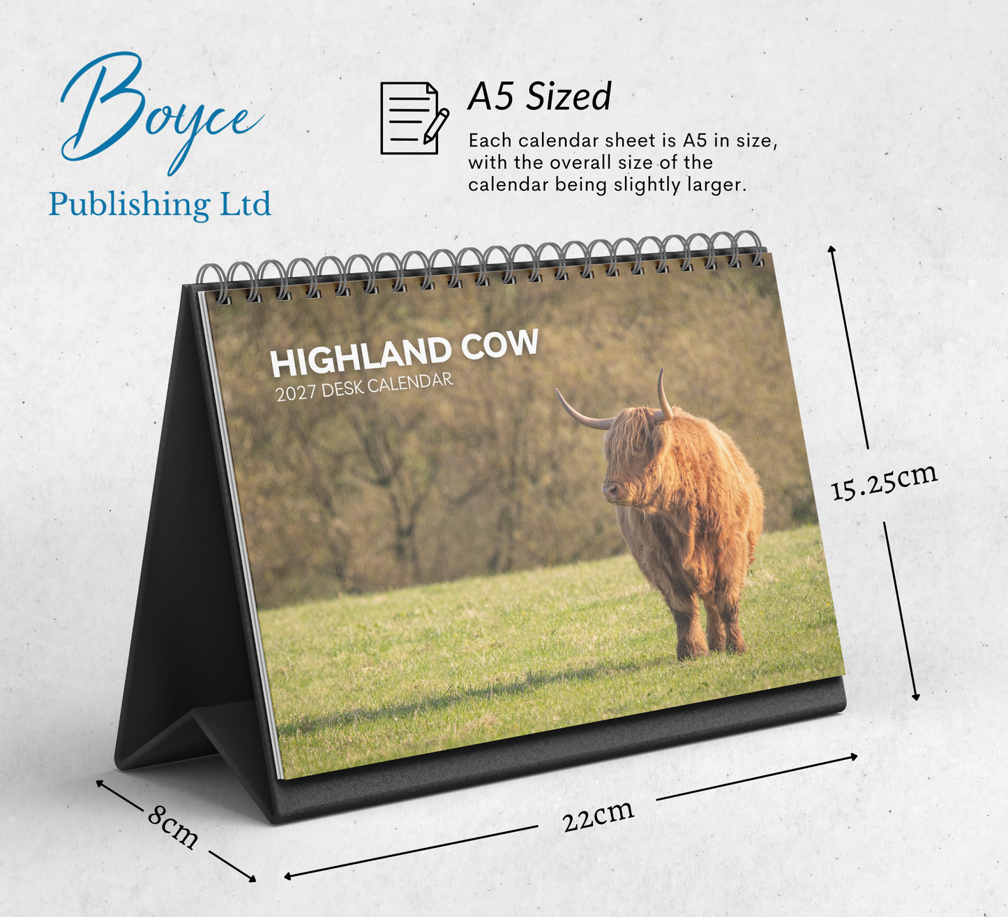 Highland Cow Desk Calendar 2027-2028