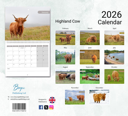 Highland Cow Calendar 2026