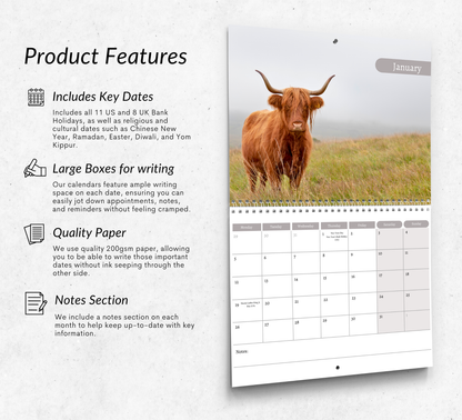 Highland Cow Calendar 2026