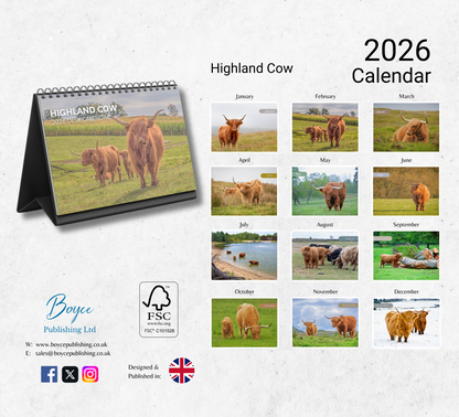 Highland Cow Desk Calendar 2026-2027