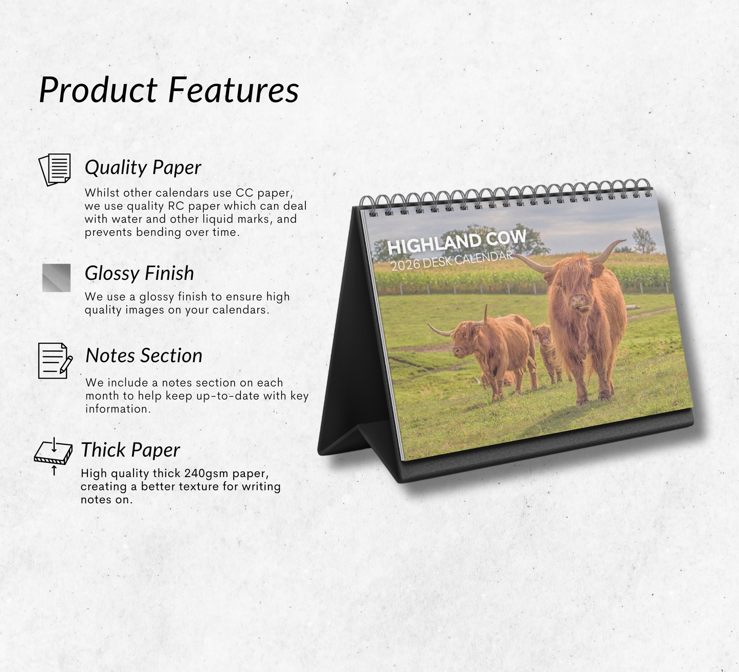 Highland Cow Desk Calendar 2026-2027