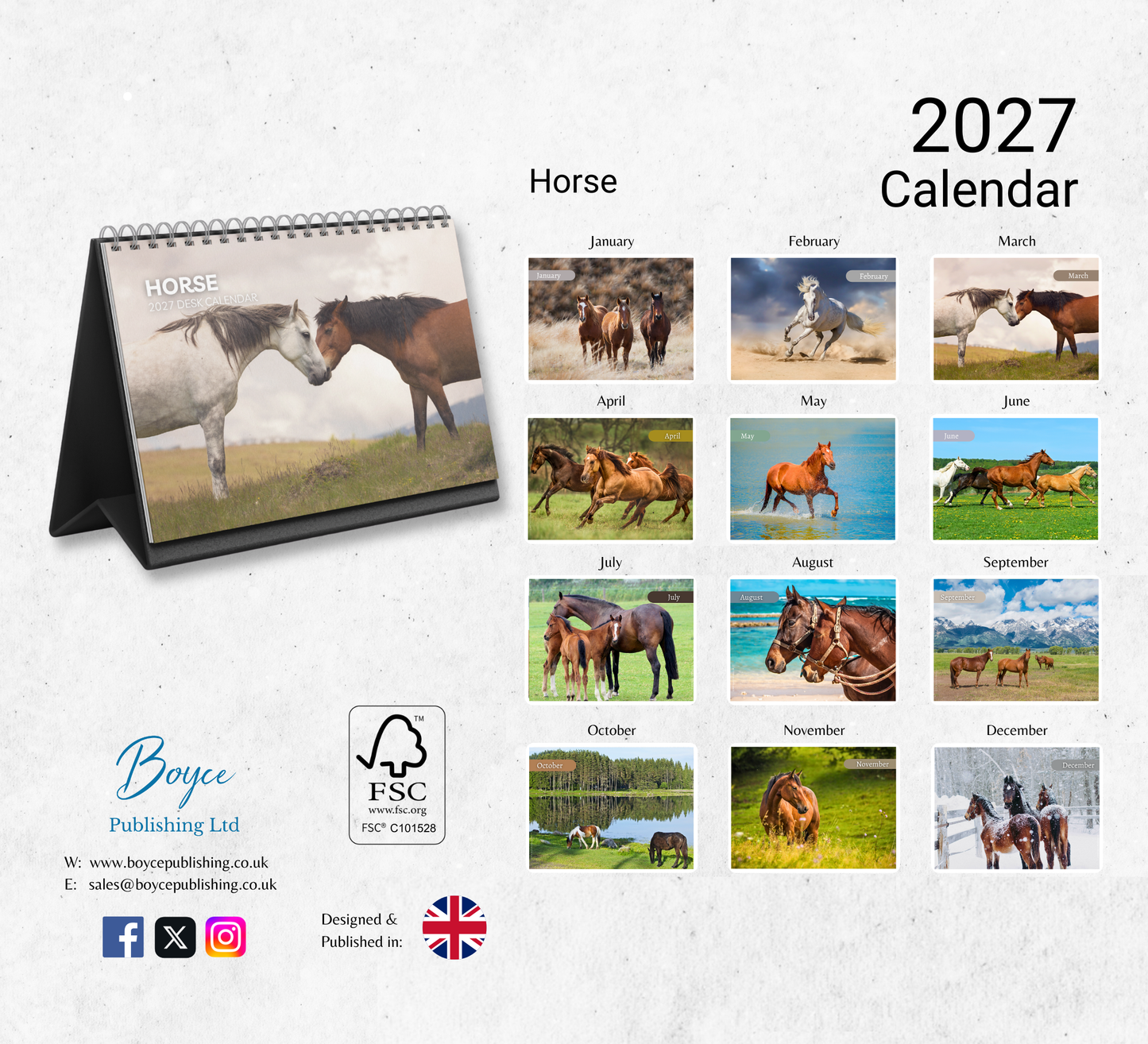 Horse Desk Calendar 2027-2028