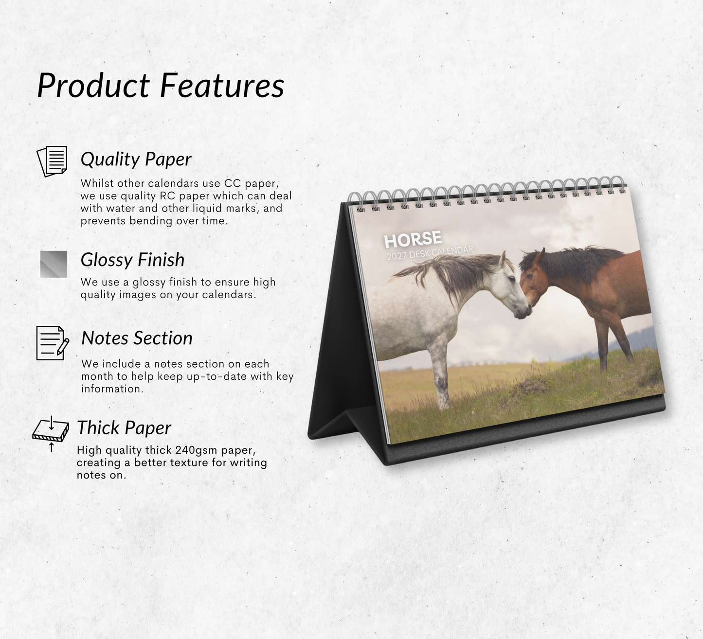 Horse Desk Calendar 2027-2028