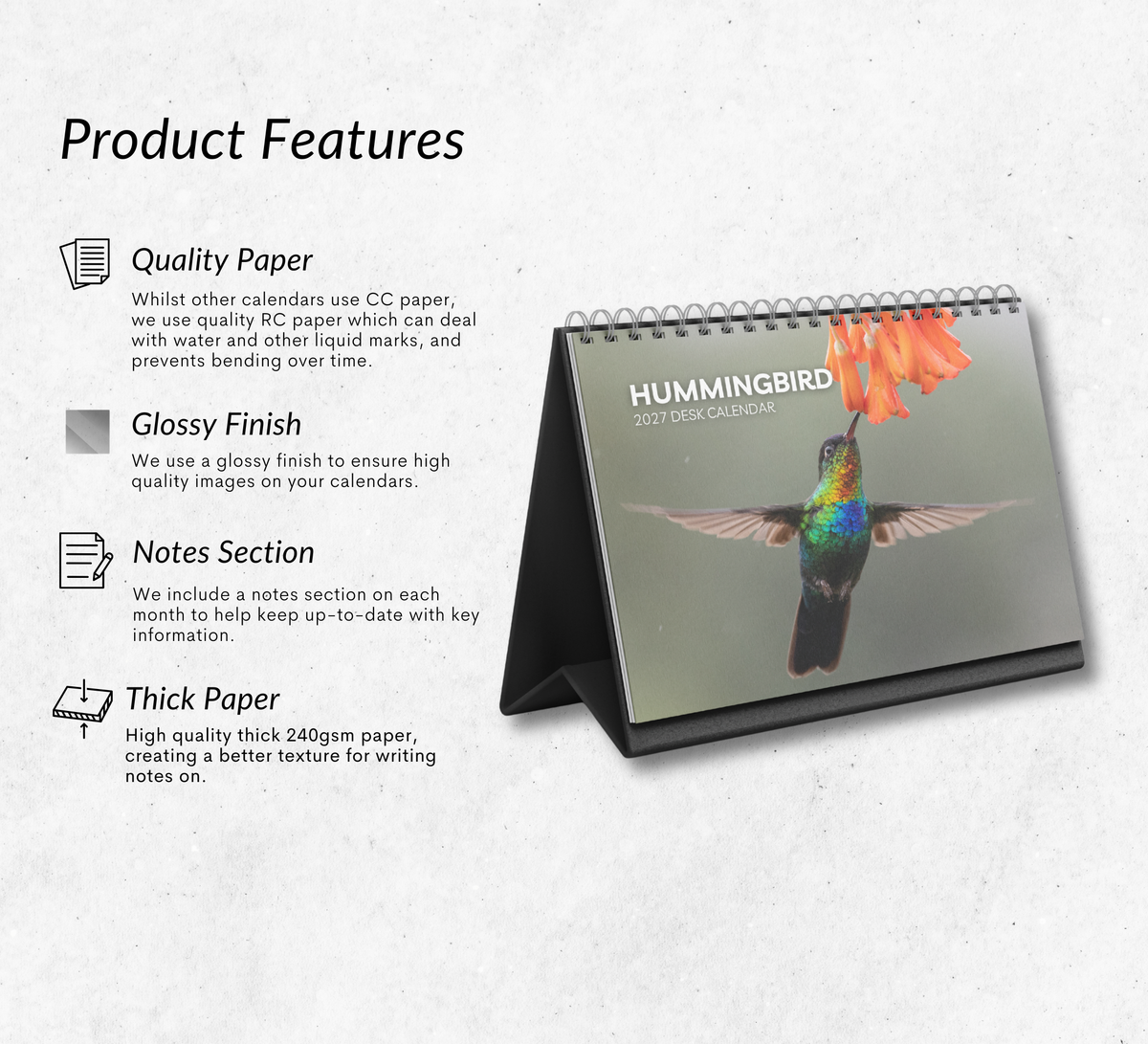 Hummingbird Desk Calendar 2027-2028