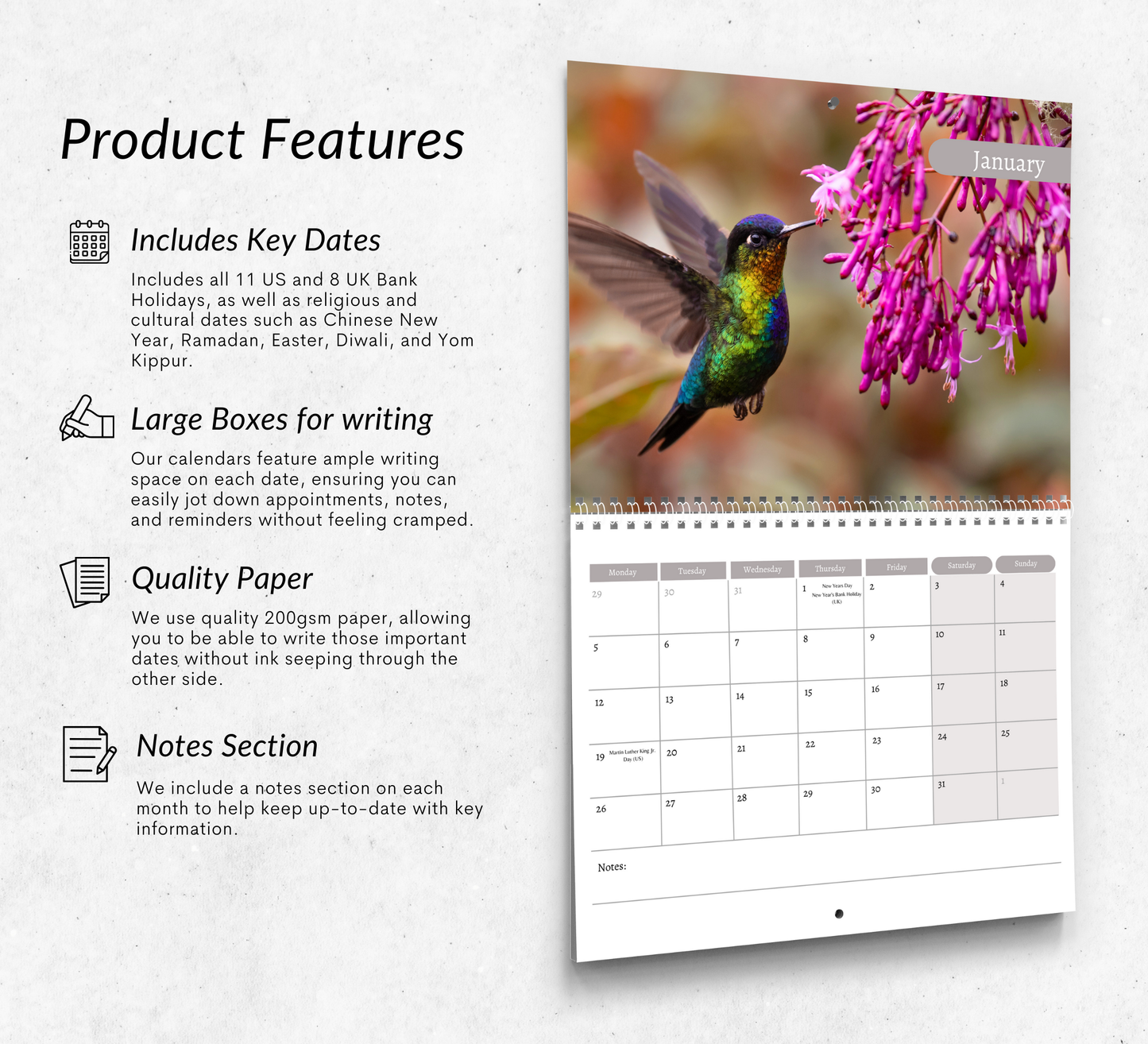 Hummingbird Calendar 2026