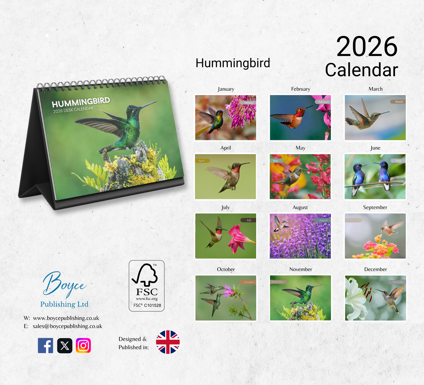 Hummingbird Desk Calendar 2026-2027