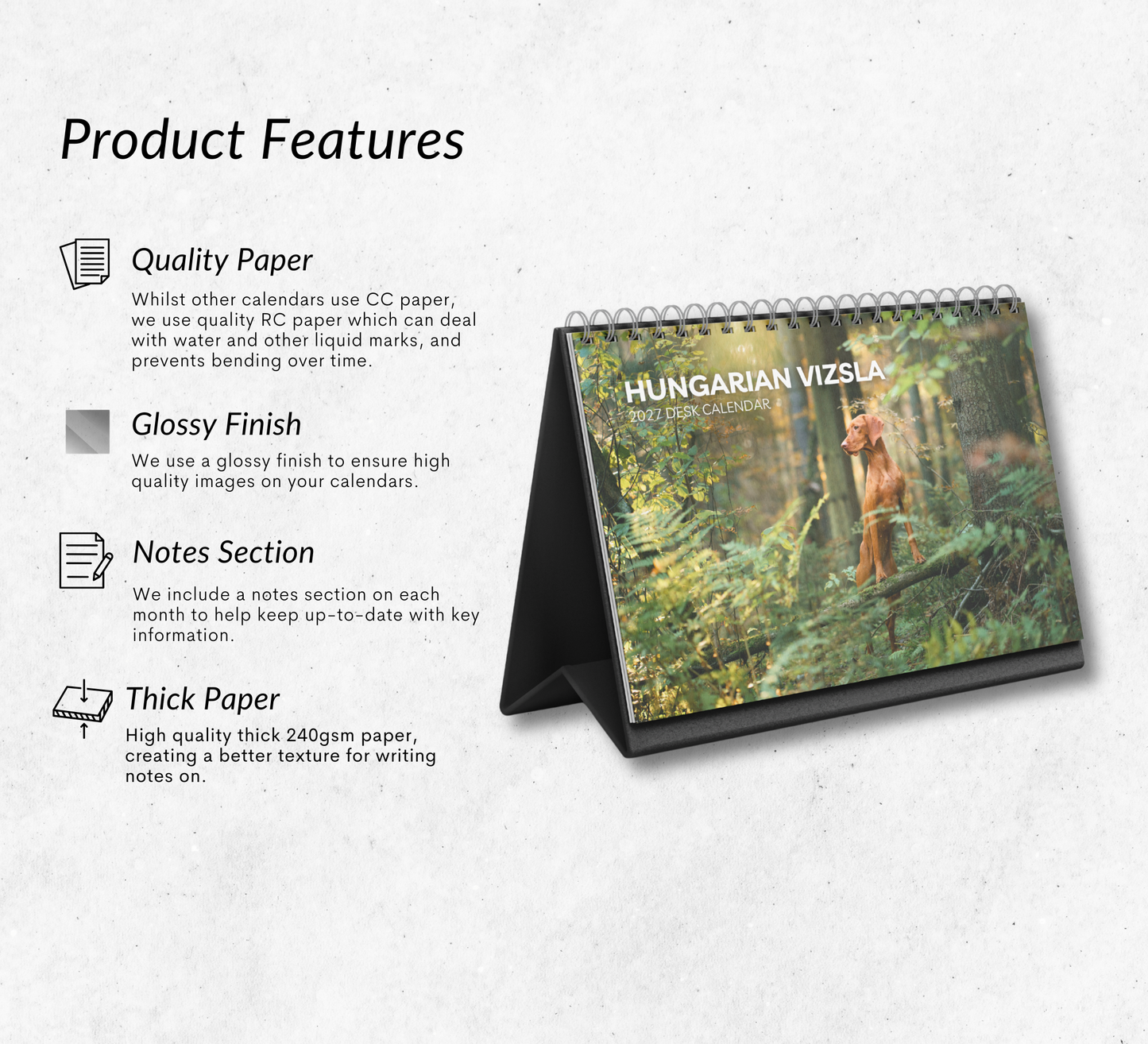 Hungarian Vizsla Desk Calendar 2027-2028