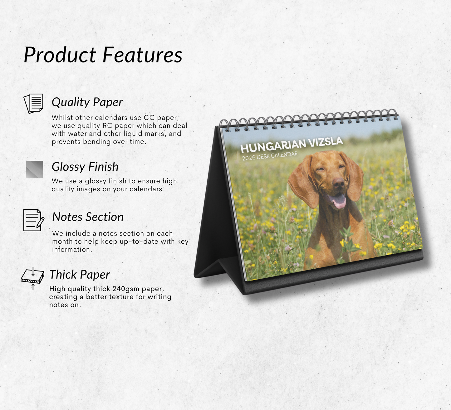 Hungarian Vizsla Desk Calendar 2026-2027
