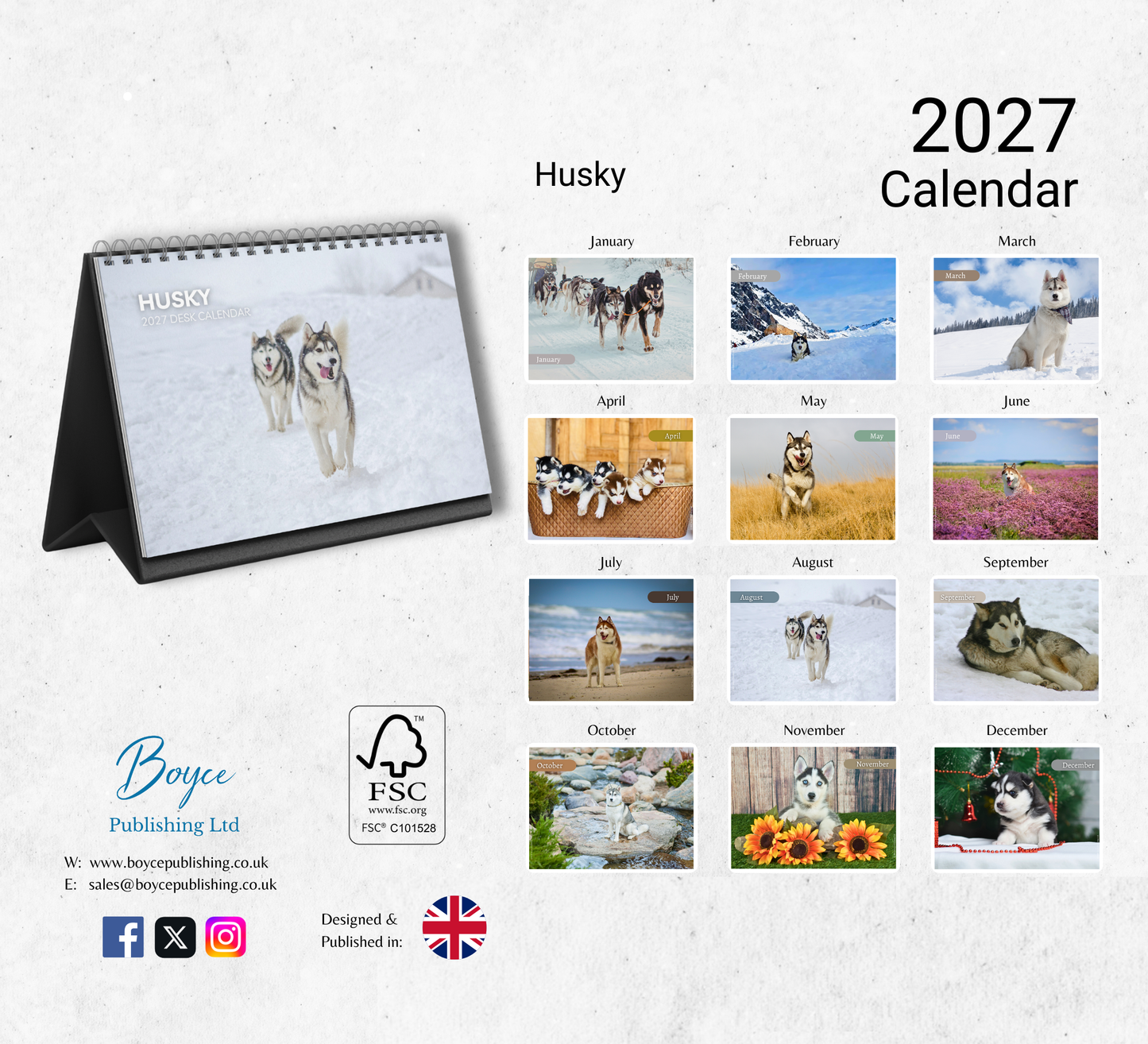 Husky Desk Calendar 2027-2028