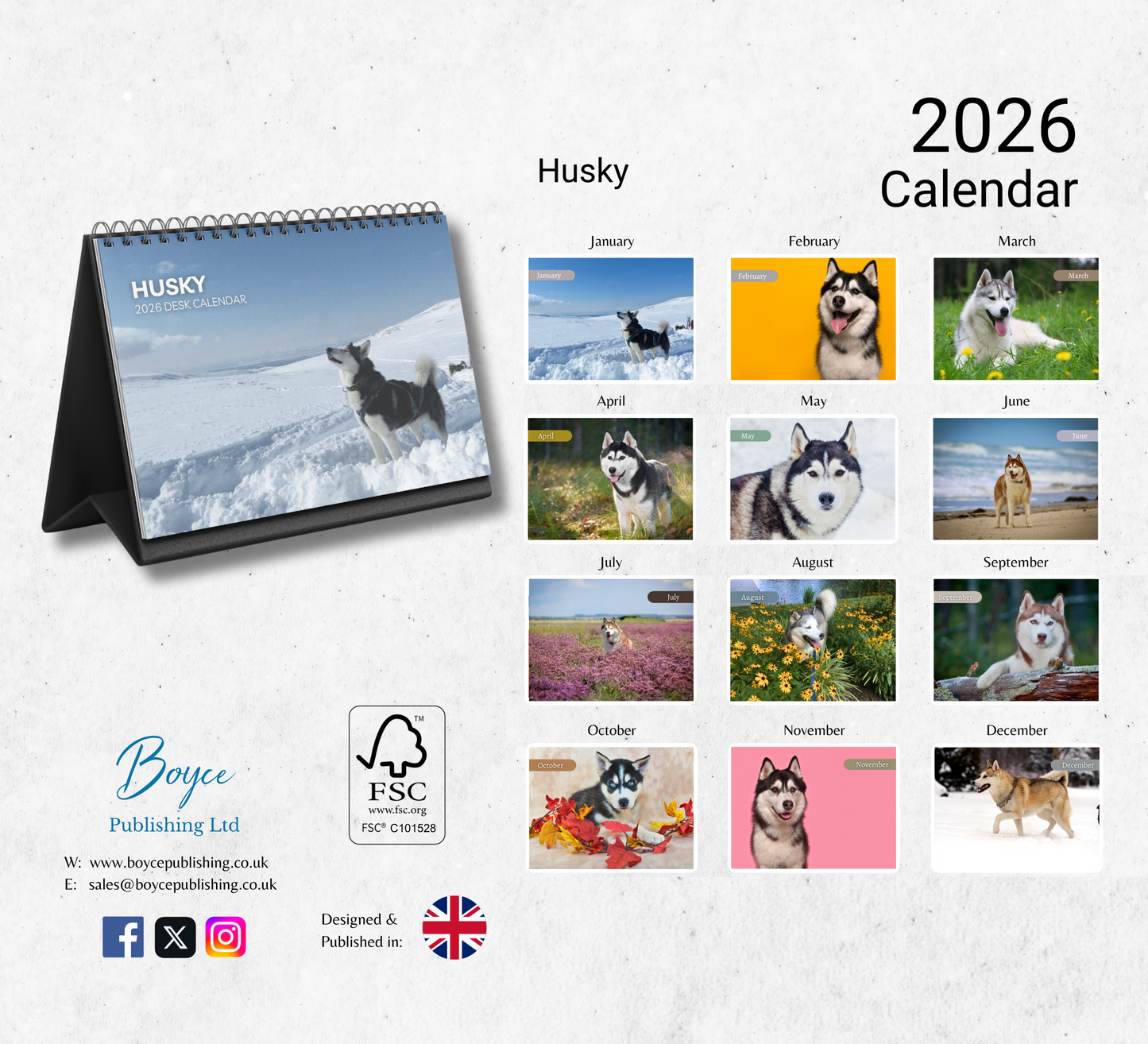 Husky Desk Calendar 2026-2027