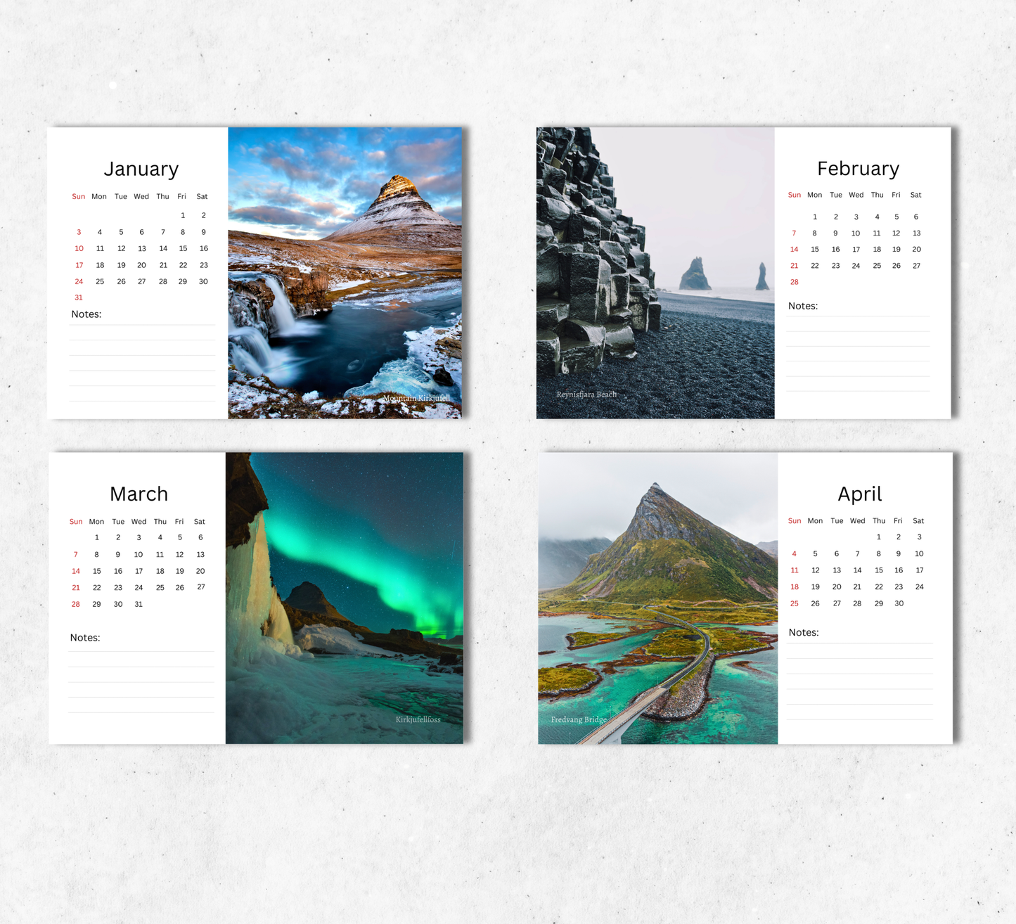 Iceland Desk Calendar 2027-2028