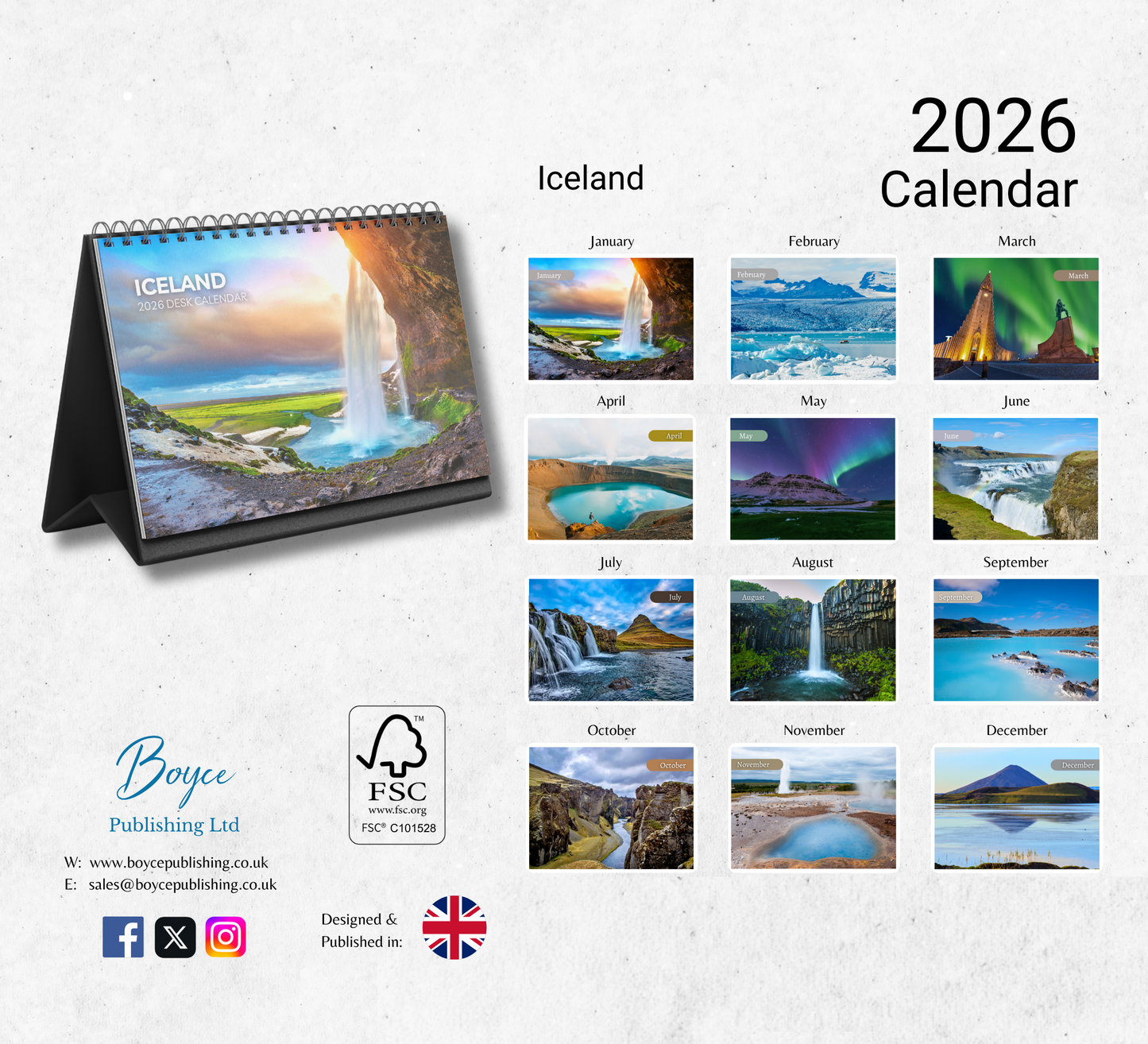 Iceland Desk Calendar 2026-2027