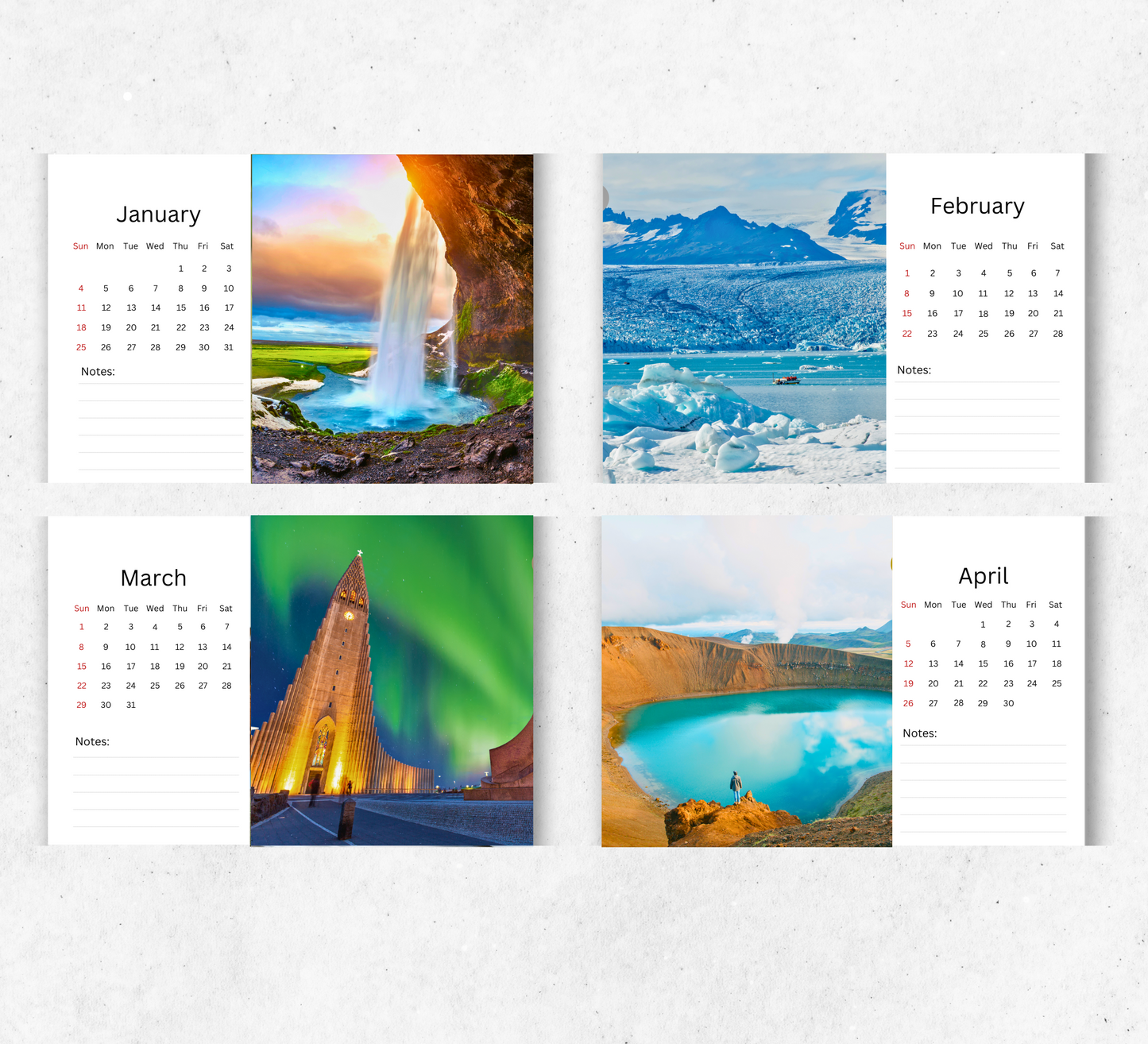 Iceland Desk Calendar 2026-2027