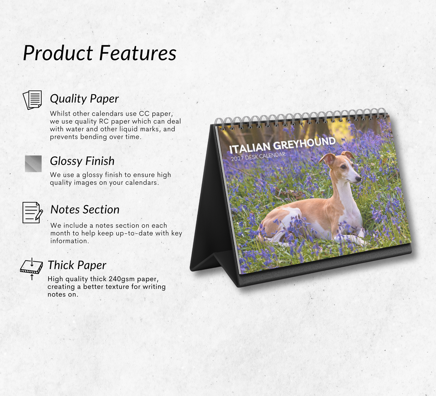 Italian Greyhound Desk Calendar 2027-2028