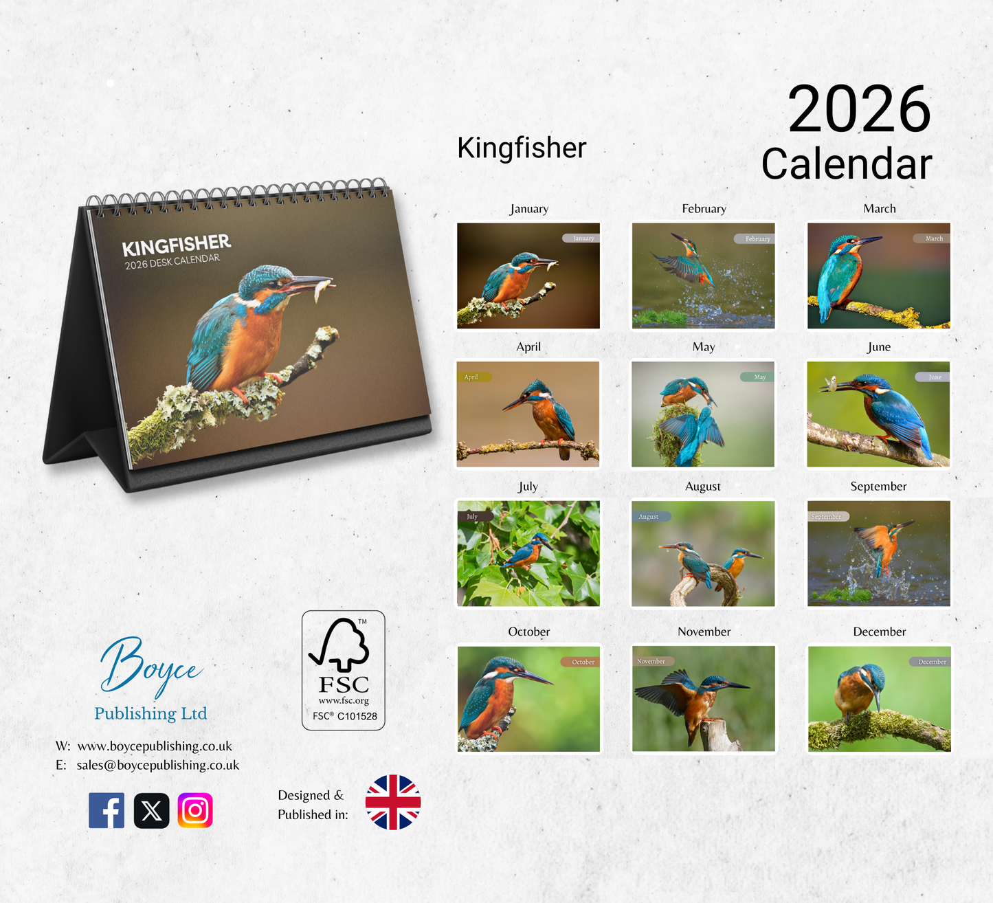 Kingfisher Desk Calendar 2026-2027